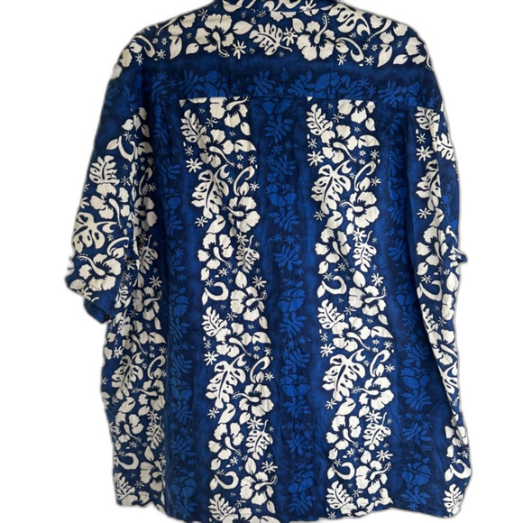 Alii Fashions Hawaii Tropical Floral Navy White Button Up Cotton Shirt Sz 2X - Picture 7 of 8